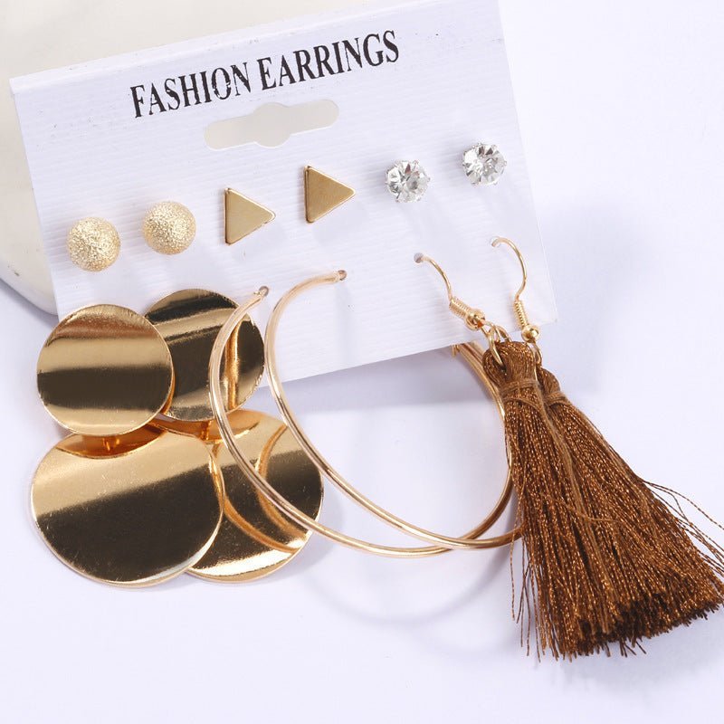 European And American Popular Geometric Metal Earrings Female Acrylic Tassel Pearl Stud Earrings-Jewearrings