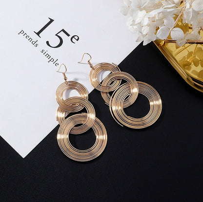 European and American popular personality exaggerated metal wind geometric earrings long tassel earrings gold earrings-Jewearrings