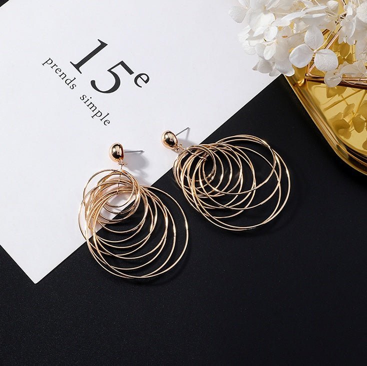 European and American popular personality exaggerated metal wind geometric earrings long tassel earrings gold earrings-Jewearrings