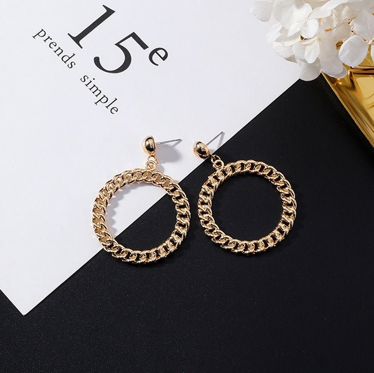 European and American popular personality exaggerated metal wind geometric earrings long tassel earrings gold earrings-Jewearrings