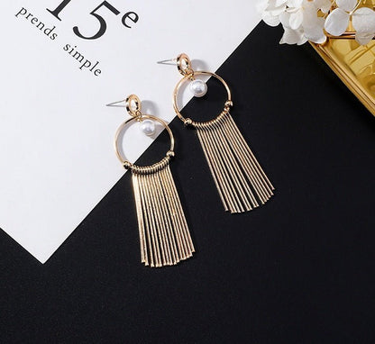 European and American popular personality exaggerated metal wind geometric earrings long tassel earrings gold earrings-Jewearrings