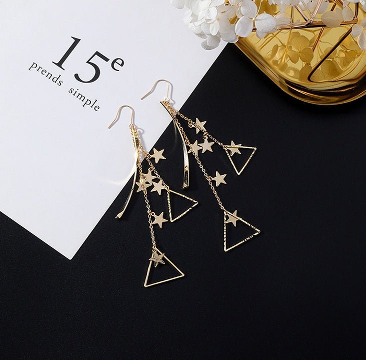 European and American popular personality exaggerated metal wind geometric earrings long tassel earrings gold earrings-Jewearrings