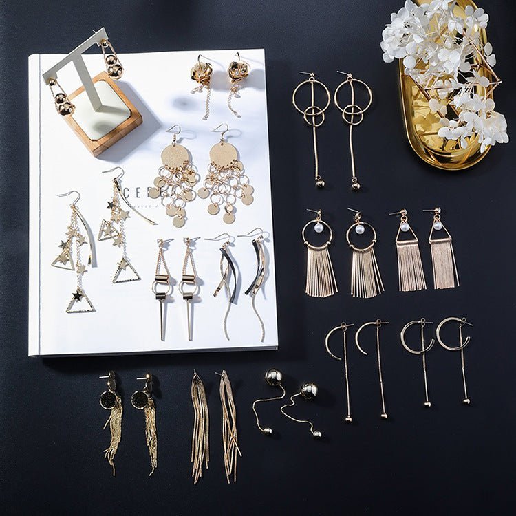 European and American popular personality exaggerated metal wind geometric earrings long tassel earrings gold earrings-Jewearrings