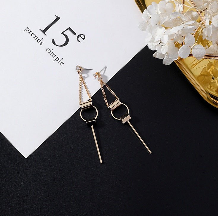 European and American popular personality exaggerated metal wind geometric earrings long tassel earrings gold earrings-Jewearrings