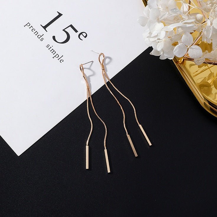 European and American popular personality exaggerated metal wind geometric earrings long tassel earrings gold earrings-Jewearrings