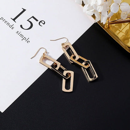 European and American popular personality exaggerated metal wind geometric earrings long tassel earrings gold earrings-Jewearrings