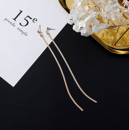 European and American popular personality exaggerated metal wind geometric earrings long tassel earrings gold earrings-Jewearrings