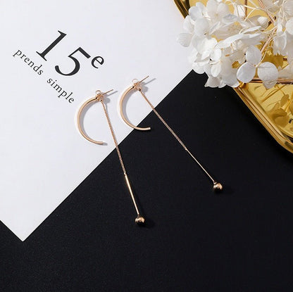 European and American popular personality exaggerated metal wind geometric earrings long tassel earrings gold earrings-Jewearrings