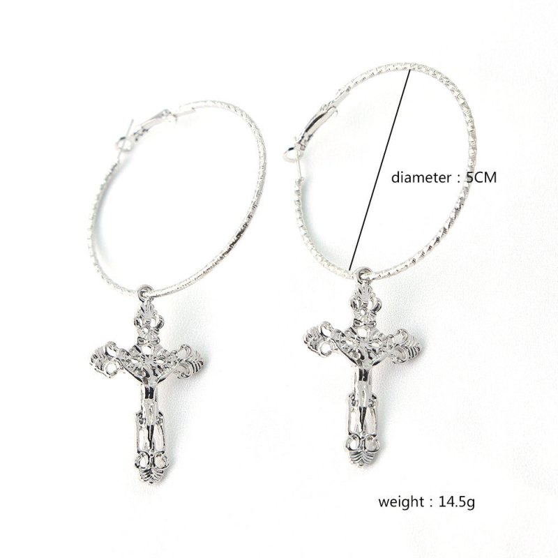 European And American Popular Style Trendy Nightclub New Personalized Metal Earrings Cold Style Street Cross Earrings Big Ring-Jewearrings