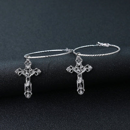 European And American Popular Style Trendy Nightclub New Personalized Metal Earrings Cold Style Street Cross Earrings Big Ring-Jewearrings