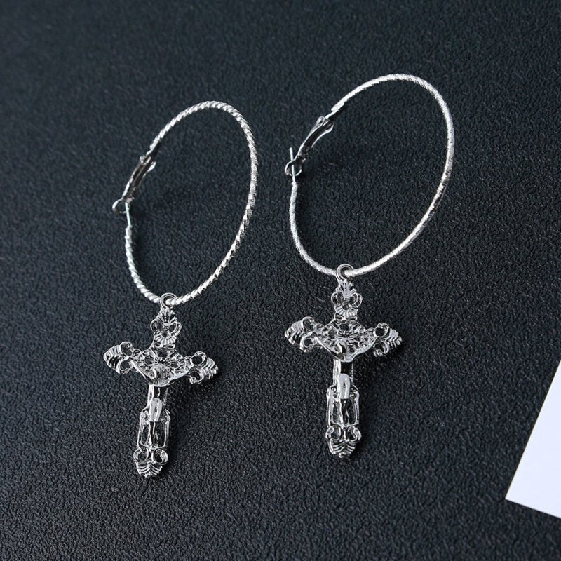 European And American Popular Style Trendy Nightclub New Personalized Metal Earrings Cold Style Street Cross Earrings Big Ring-Jewearrings