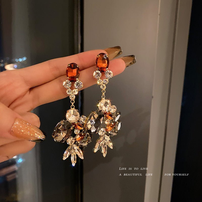 European And American Retro Diamond-studded Crystal Tassel Earrings Light Luxury Atmosphere-Jewearrings