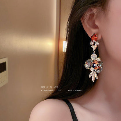 European And American Retro Diamond-studded Crystal Tassel Earrings Light Luxury Atmosphere-Jewearrings