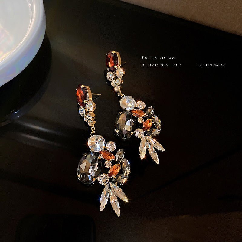 European And American Retro Diamond-studded Crystal Tassel Earrings Light Luxury Atmosphere-Jewearrings