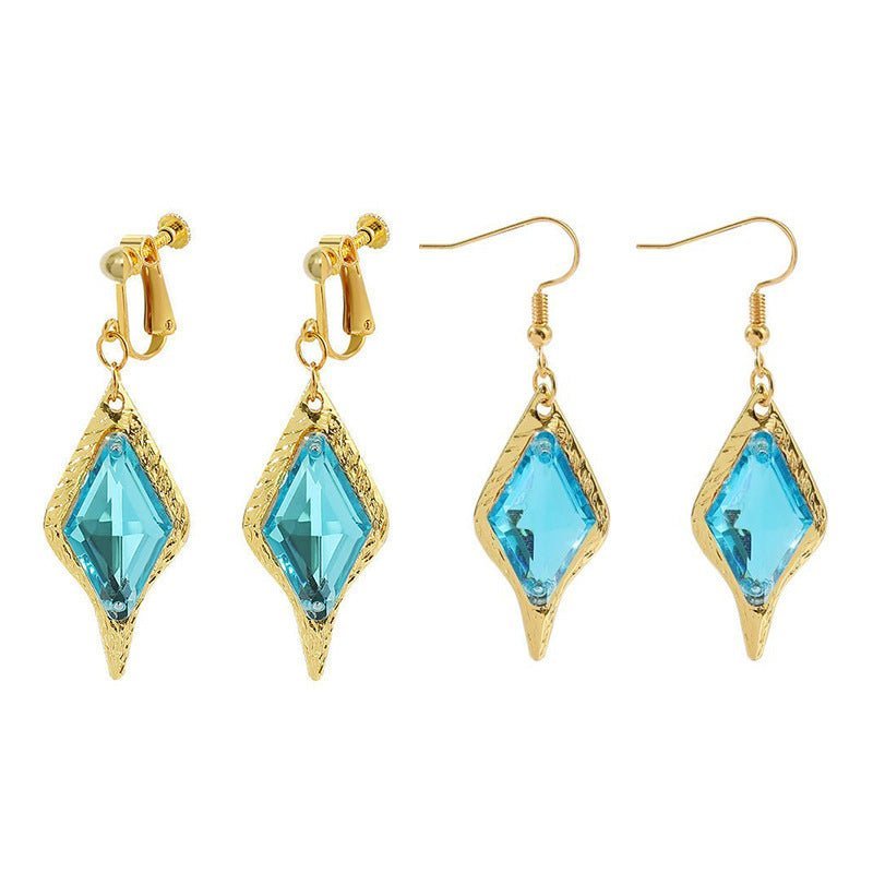 European And American Rhombus Blue Crystal Earrings-Jewearrings