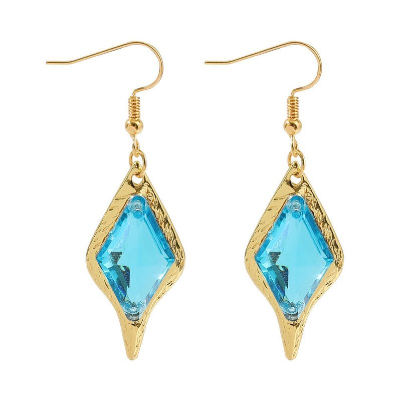 European And American Rhombus Blue Crystal Earrings-Jewearrings