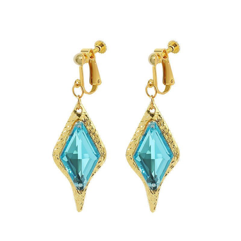 European And American Rhombus Blue Crystal Earrings-Jewearrings