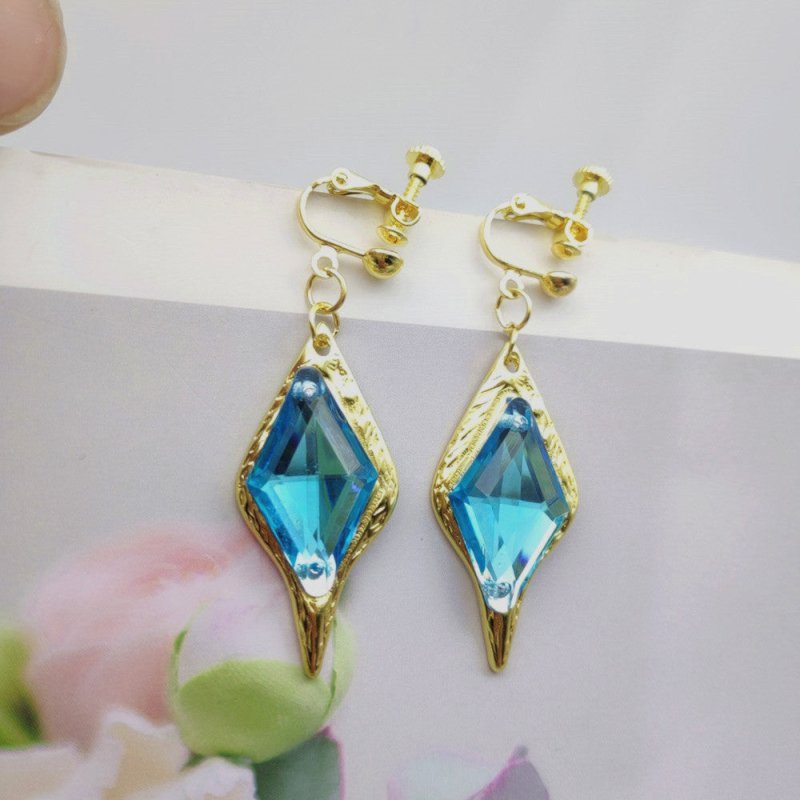 European And American Rhombus Blue Crystal Earrings-Jewearrings