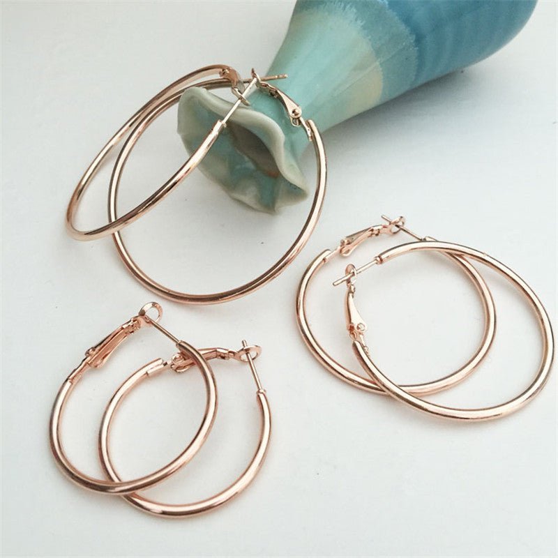 European And American Rose Gold Hoop Earrings-Jewearrings