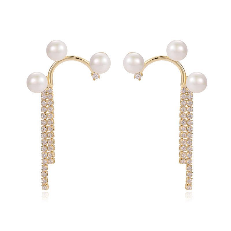 European And American Simple Diamond Design Pearl Earrings-Jewearrings