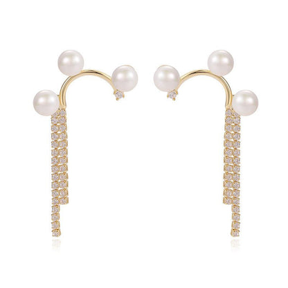 European And American Simple Diamond Design Pearl Earrings-Jewearrings