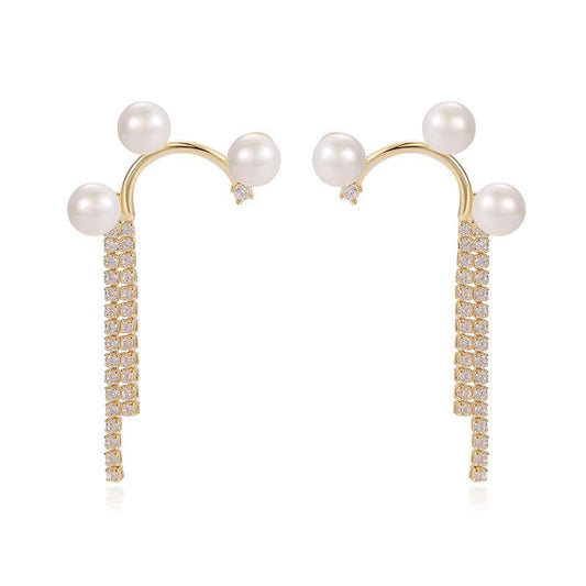 European And American Simple Diamond Design Pearl Earrings-Jewearrings