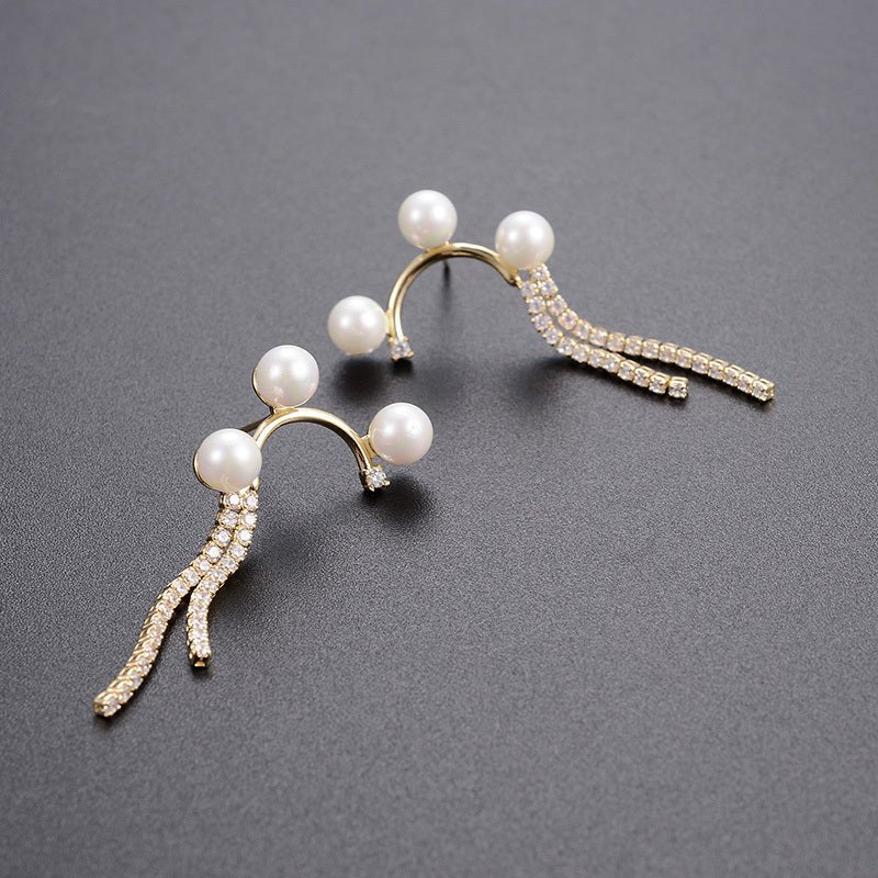 European And American Simple Diamond Design Pearl Earrings-Jewearrings