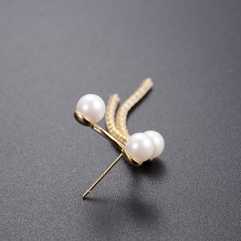 European And American Simple Diamond Design Pearl Earrings-Jewearrings