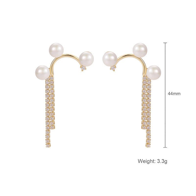 European And American Simple Diamond Design Pearl Earrings-Jewearrings