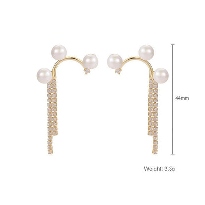 European And American Simple Diamond Design Pearl Earrings-Jewearrings