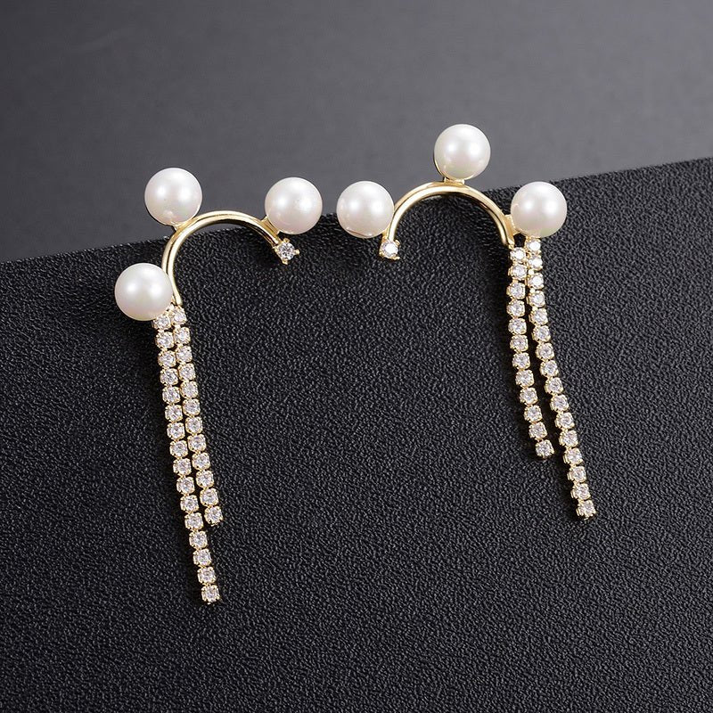 European And American Simple Diamond Design Pearl Earrings-Jewearrings