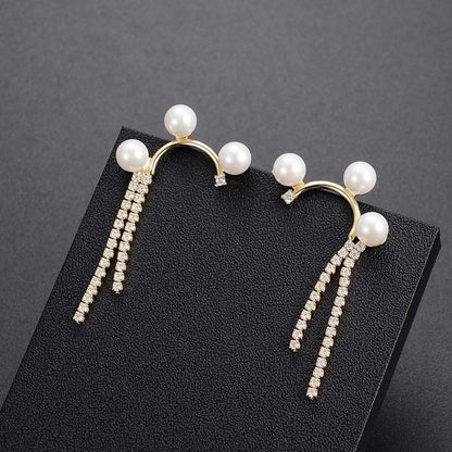 European And American Simple Diamond Design Pearl Earrings-Jewearrings