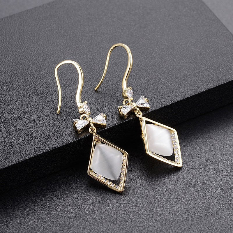 European And American Simple Diamond Design Pendant Earrings-Jewearrings