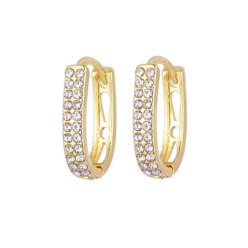 European And American Simple U-shaped Full Diamond Earrings-Jewearrings