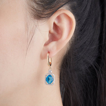 European and American Small and Simple Blue Zircon Round Diamond Copper Earrings-Jewearrings