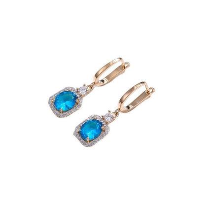 European and American Small and Simple Blue Zircon Round Diamond Copper Earrings-Jewearrings