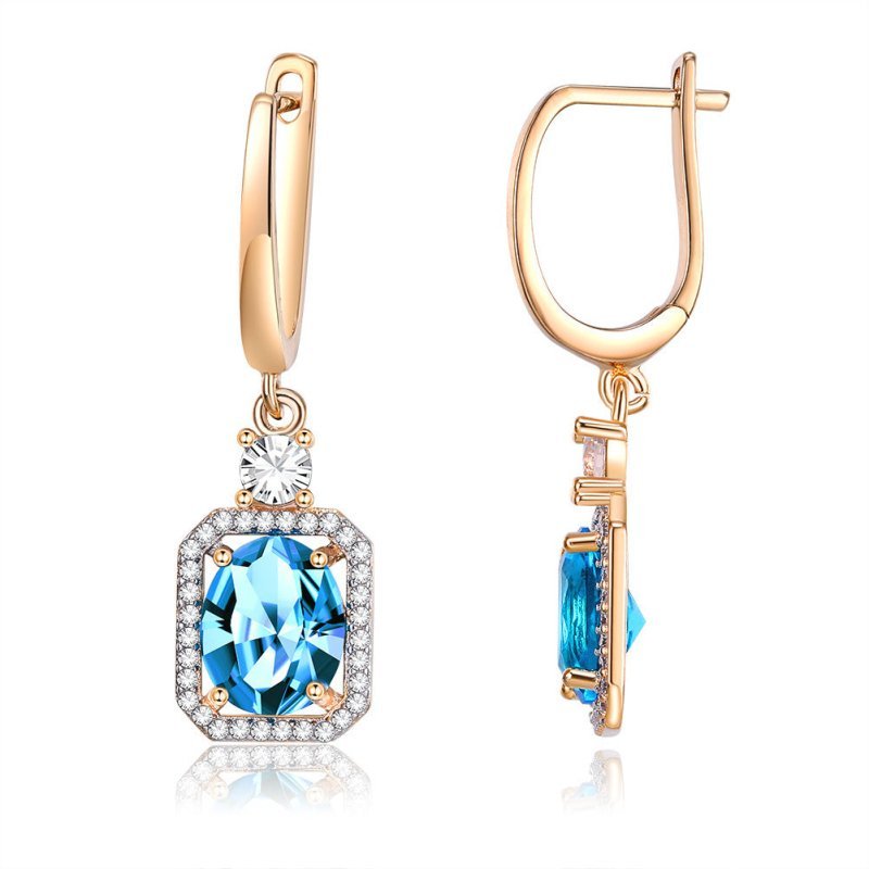 European and American Small and Simple Blue Zircon Round Diamond Copper Earrings-Jewearrings