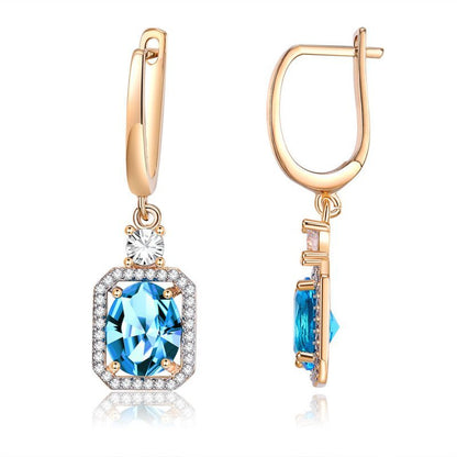 European and American Small and Simple Blue Zircon Round Diamond Copper Earrings-Jewearrings