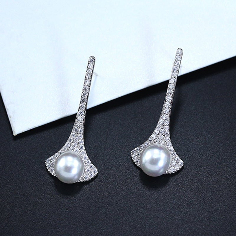 European And American Sterling Silver Needle Creative Tapered Rhinestone Light Luxury Long Pearl Earrings-Jewearrings