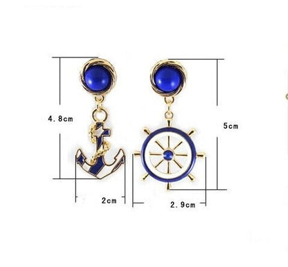 European and American style fashion accessories blue and white naval wind anchor earrings-Jewearrings