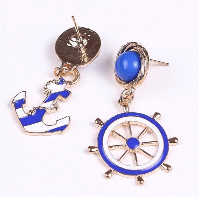 European and American style fashion accessories blue and white naval wind anchor earrings-Jewearrings