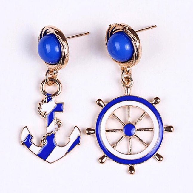 European and American style fashion accessories blue and white naval wind anchor earrings-Jewearrings