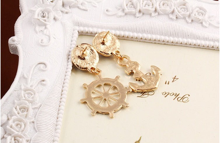 European and American style fashion accessories blue and white naval wind anchor earrings-Jewearrings