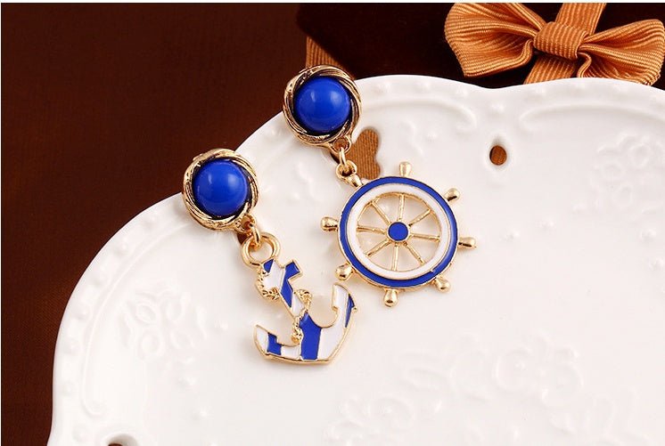 European and American style fashion accessories blue and white naval wind anchor earrings-Jewearrings