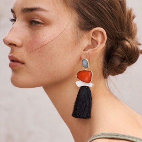 European and American style fashion big earrings alloy drop oil resin long tassel earrings female exaggerated earrings-Jewearrings