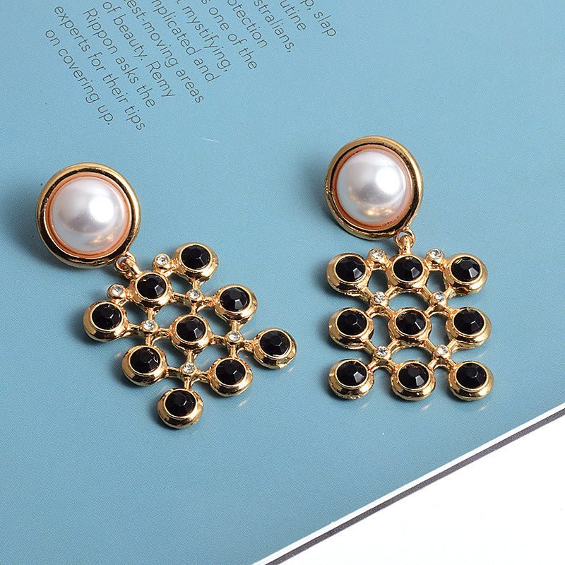 European And American Style Fashion Earrings Square Colored Diamond Pearls-Jewearrings