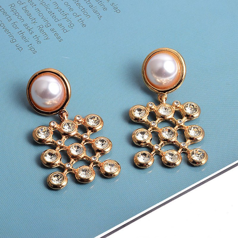 European And American Style Fashion Earrings Square Colored Diamond Pearls-Jewearrings