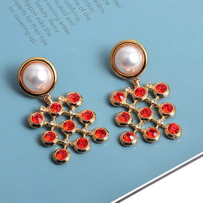 European And American Style Fashion Earrings Square Colored Diamond Pearls-Jewearrings