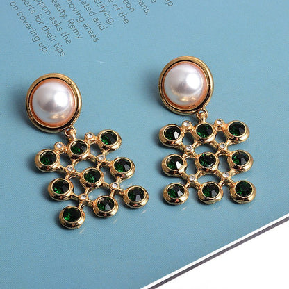 European And American Style Fashion Earrings Square Colored Diamond Pearls-Jewearrings