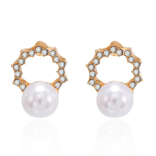 European And American Style Geometric Pearl And Diamond Earrings-Jewearrings